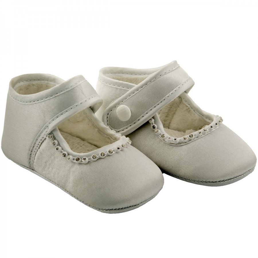 Baby girls Satin Diamante shoes by Sevva – (White/Ivory) | Wonderland