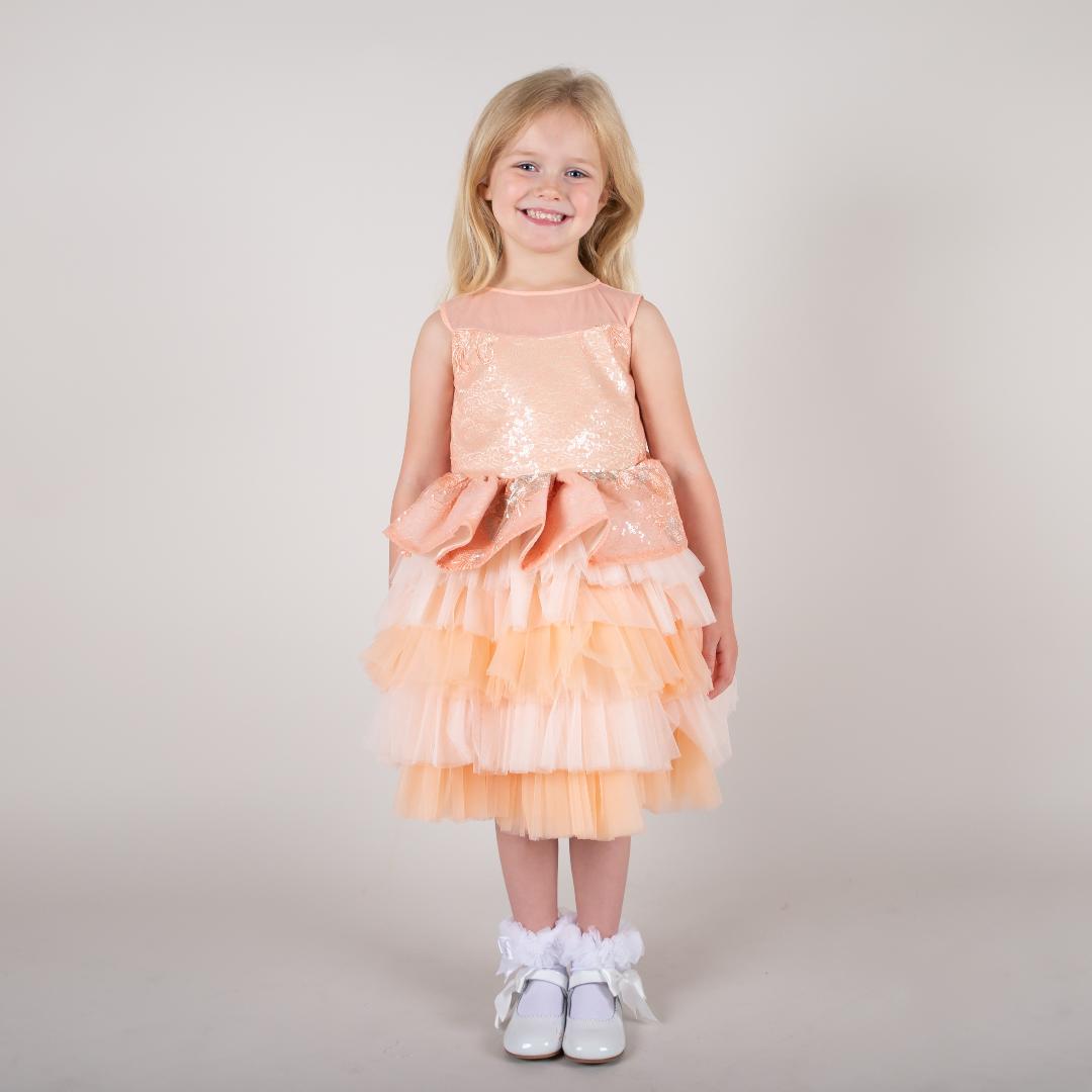 Girls Peach Brocade Dress by Caramelo Kids | Wonderland