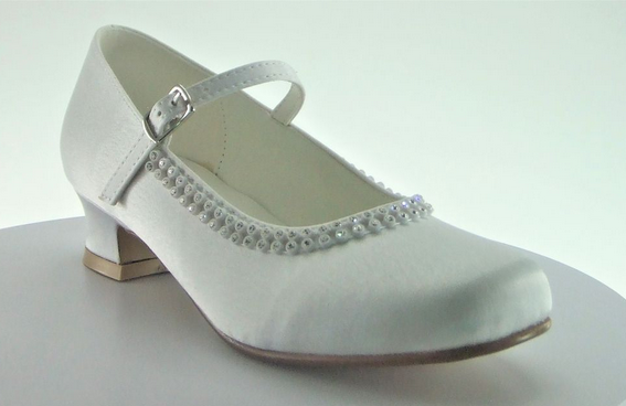Girls White Satin shoe by Little People 