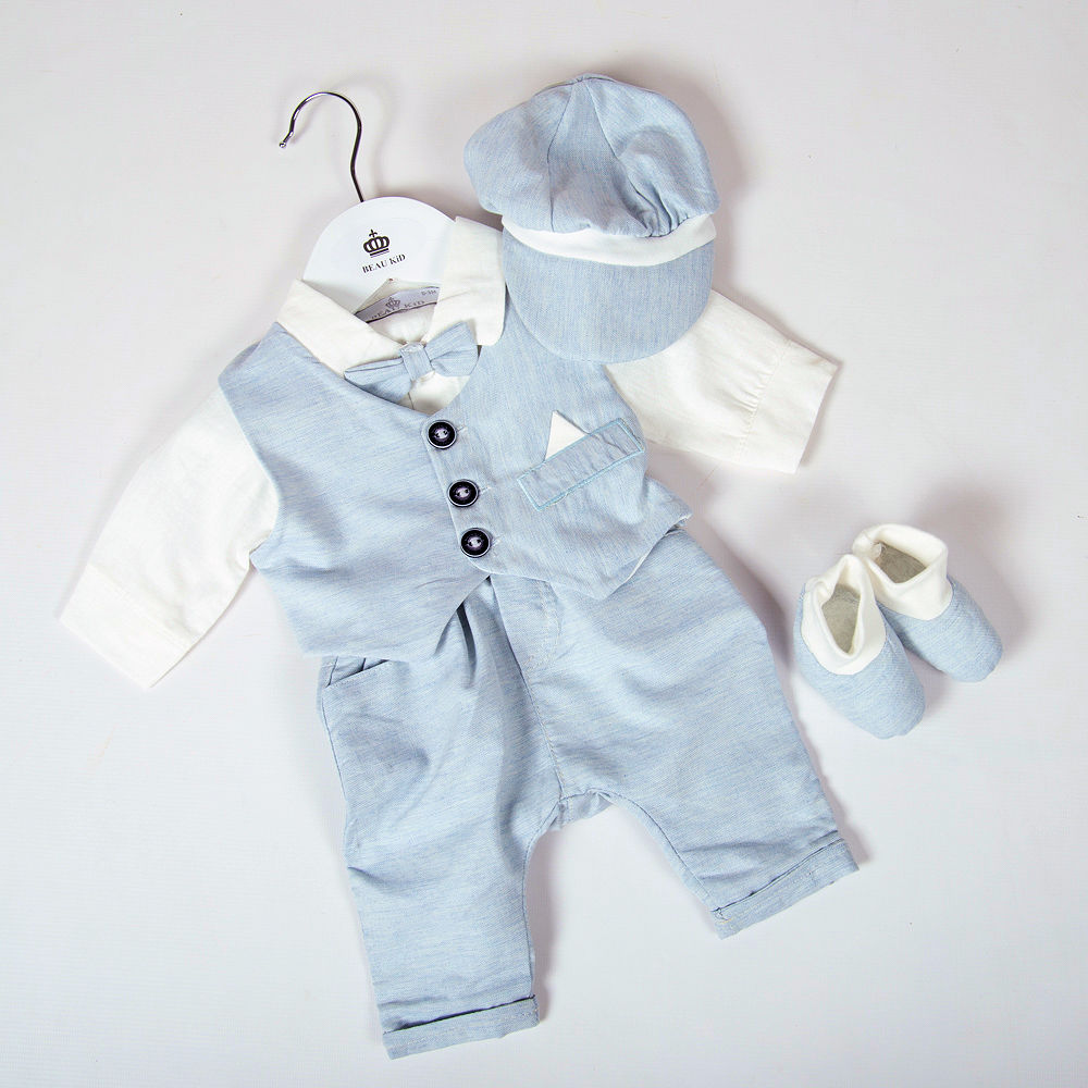 Baby Boys Blue & Ivory 5 piece Suit Set By Beau KiD | Wonderland