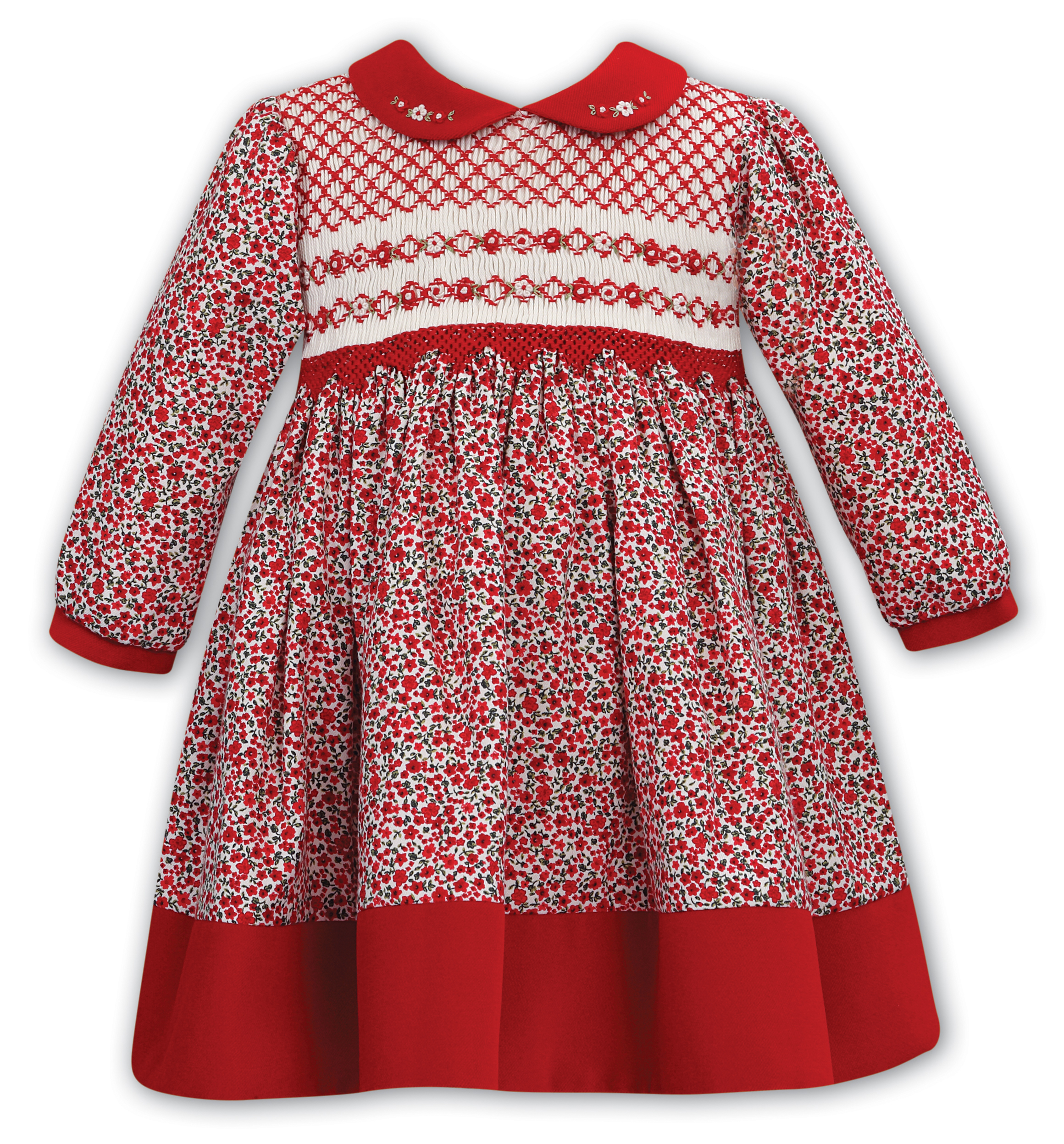 Baby Red Floral Hand-Smocked Dress By Sarah Louise – 012191 | Wonderland